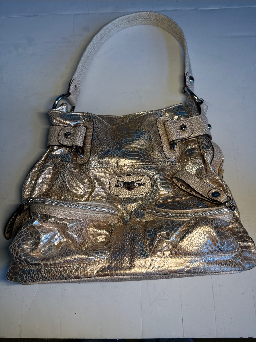 Kathy Van Zeeland Y2K Metallic Gold Shoulder Bag
